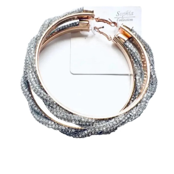 SOLD BLING🛍🆕TWISTED CLEAR RHINESTONE HOOP EARRINGS - Picture 3 of 4